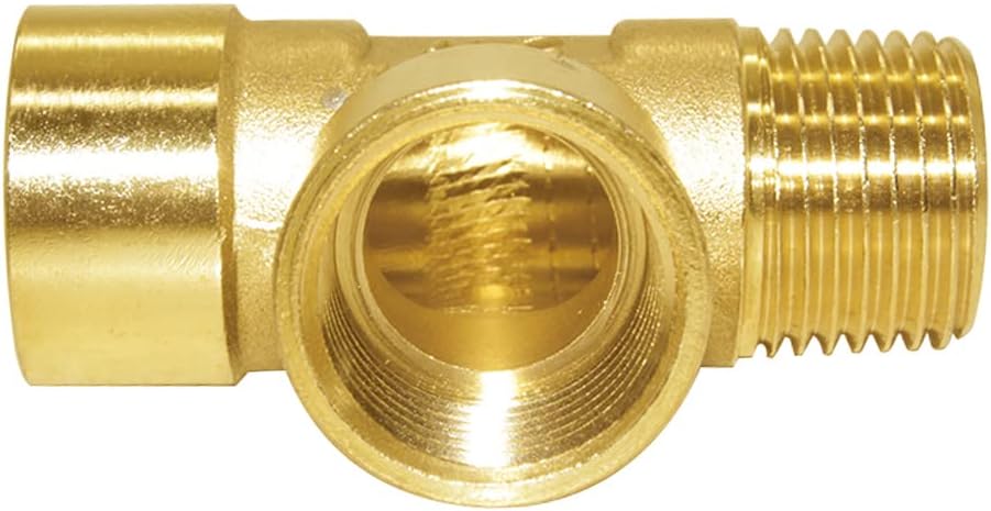 Joywayus Brass Pipe Fitting Barstock Tee 3 Way NPT 1/2" Female x 1/2" Female x 1/2" Male Hose Fitting