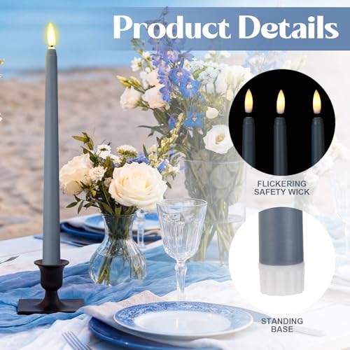 Image of Handepo 48 Pack Flameless Taper Candles Realistic with Flickering Candlelights Plastic 11 Inch Last Long Battery Operated Window Candlestick for Halloween Christmas (Dusty Blue)