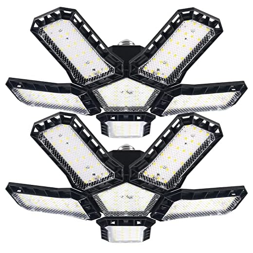 LIGHTSTARTER 2 Pack LED Garage Lights 120W Garage Lights Ceiling Led 12000LM 6500K Led Shop Light with 5+1 Adjustable Panels Support E26/E27 Screw Socket (2 Pack-120W)…