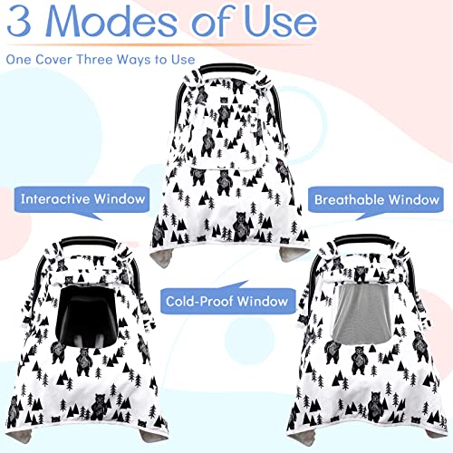 Image of Baby Carseat Cover Boys, Newborn Car seat Canopy, Minky Cozy & Warm Cover, Winter Carrier Cover with Peep Windows, Soft & Breathable, Bear Stuff