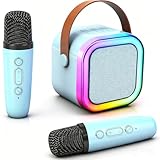 Mini Karaoke Machine for Kids Adults, Portable Bluetooth Karaoke Speaker with 2 Wireless Microphone and Lights Toys for 4, 5, 6, 7, 8, 9,10 Year Old Boys and Girls for Birthday (Blue)