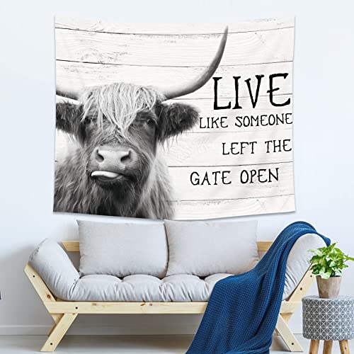 Ambzek Funny Highland Cow Tapestry 51Hx59W Inch Rustic Farmhouse Western Inspirational Quotes Wood Bull Cattle Barn Farm Animal Wildlife Country Art Wall Hanging Bedroom Living Room Dorm Decor Fabric #TOP3