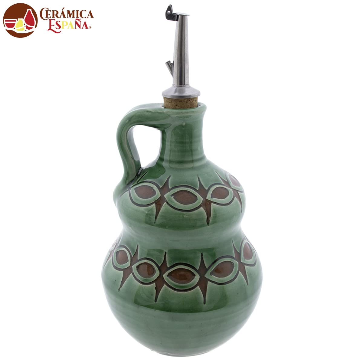 CERÁMICA ESPAÑA | Oliera Amazon | Oliera antigoccia | Oliera in ceramica per cucina verde rame - Modello M07 | 500 ml | 100% Fatto a mano | 11x11x22 cm
