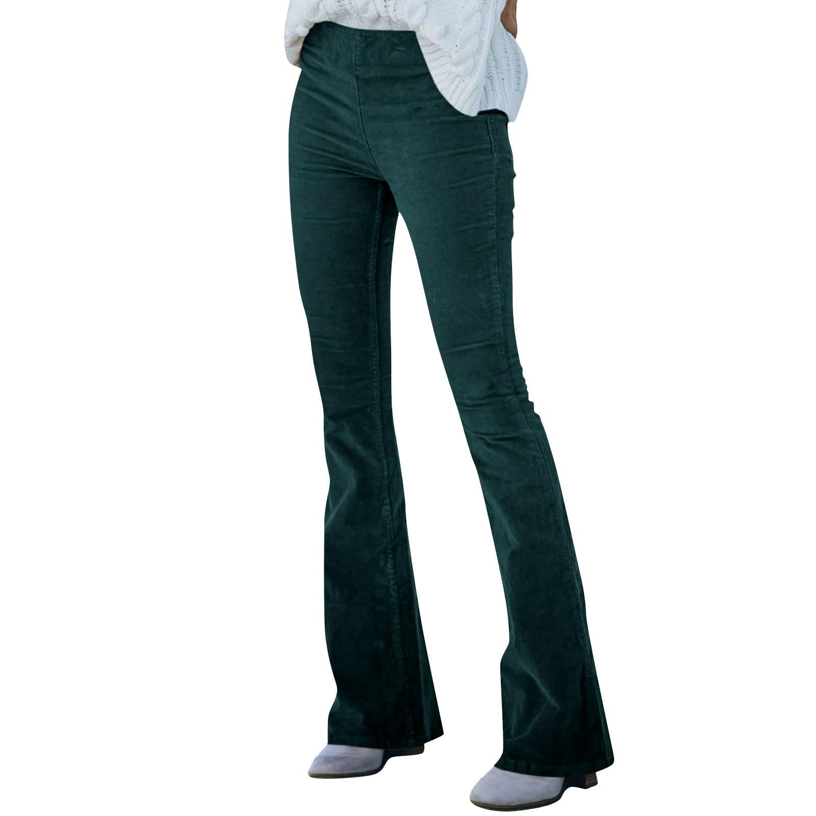 Womens Corduroy Flare Pants Elastic Waist Bell Bottom Trousers Wide Leg Scrub Pants for Women 2025 Fall Pant
