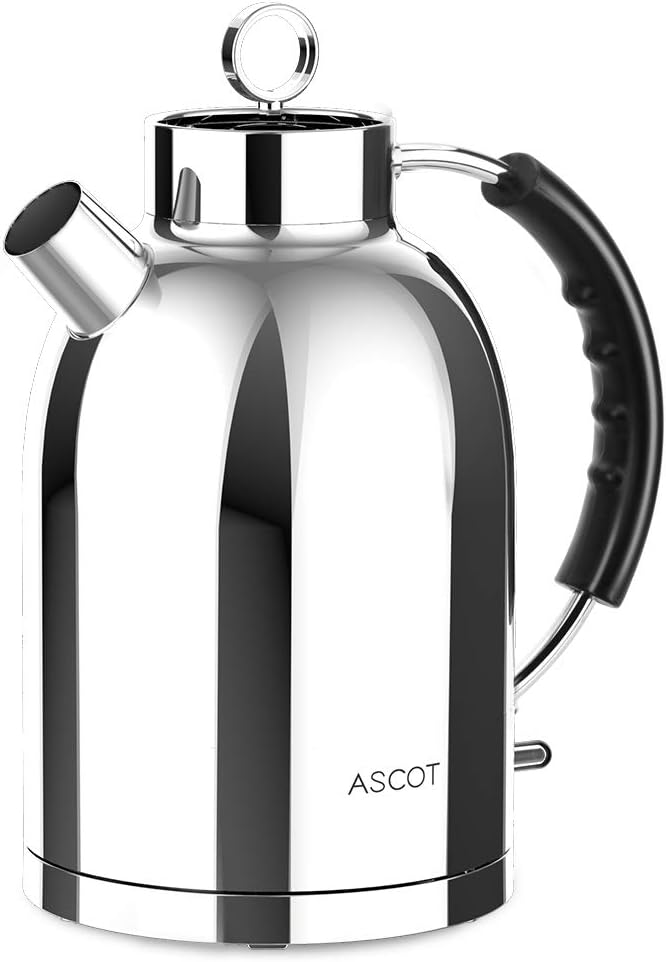 Ascot, 100% Stainless Steel Tea, 1.6L 1500W Cordless Electric Water Kettle Fast Heating, Food-Grade Material, Boil, K13