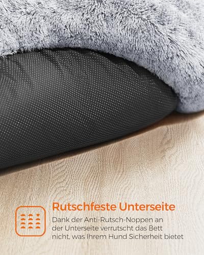 Feandrea Hundebett flauschig, Katzenbett, Donut Kissen, waschbar, Polsterung in der Mitte herausnehmbar, Langer Plüsch, 70 cm Durchmesser, Ombré-Grau PGW039G01