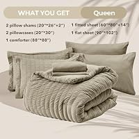 HYMOKEGE Linen Queen Comforter Set Seersucker 7 Pieces, All Season Luxury Bed in a Bag Queen for Bedroom, Bedding Set with Comforter, Sheets, Pillowcases & Shams — image 6