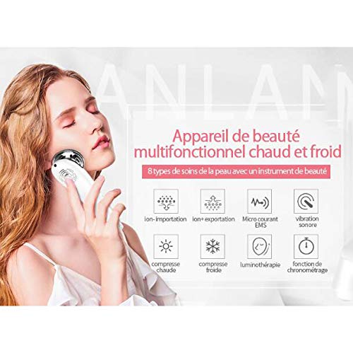 5 en 1 Masajeador de Belleza Facial Multifuncional Instrumento con Frío Calor Fototerapia para Antiarrugas, Masajeador Anti-envejecimiento, Limpieza Profunda, Cuidado Facial