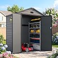 Quictent Resin 6x4 FT Storage Shed with Floor, Plastic Storage Shed with Lockable Door, Window & Vents, Outdoor Shed to Store Patio Furniture, Garden Tools Bike, Lawn Mower, Dark Gray?5.3X3.5FT Base?