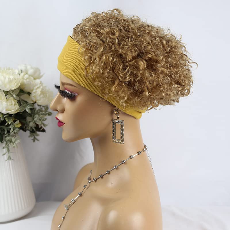 Short Curly Human Hair Wigs Pixie Wig Human Hair #27 Headband Wigs for Black Women 180% Density Headband Wigs Human Hair 6"