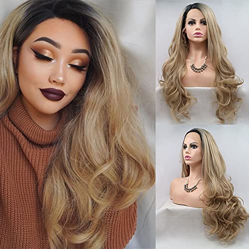 Perruque synthétique longue ondulée AFBeauty brune ombrée avec dentelle frontale