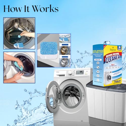 Image of Shatras Washing Machine Cleaner Tablets - Deep Drum Cleaning Descaler | Removes Odor, Lime scale & Residue | Front & Top Load Compatible | Pack of 36