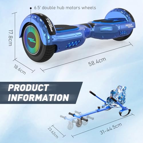MEGA MOTION 6.5 Zoll Hoverboards mit Hoverkart f&uuml;r Kinder, mit Bluetooth Lautsprecher, mit LED-Leuchten, f&uuml;r Kinder J&uuml;gen Erwachsen