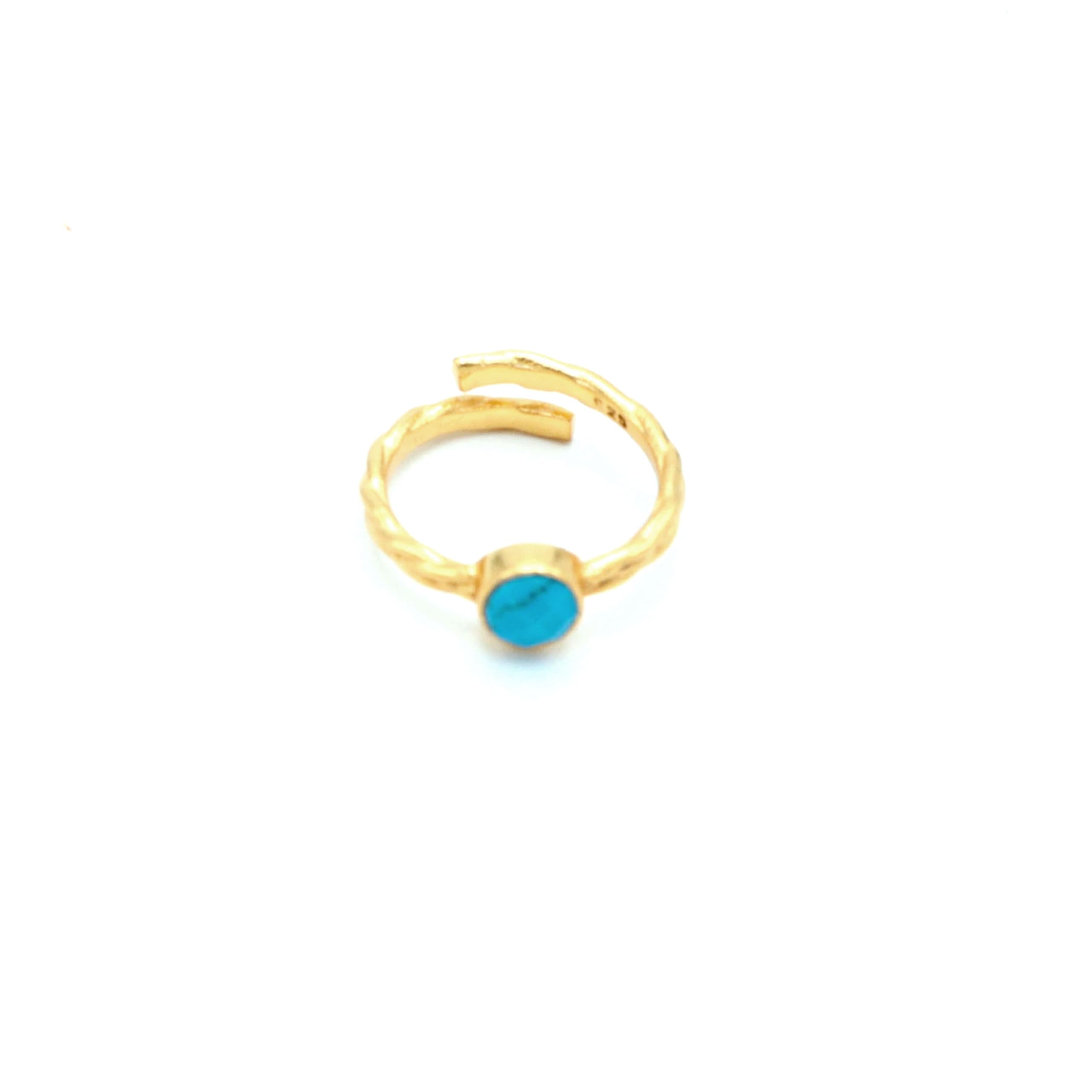 Handmade Turquoise Round Ring 6mm – Blue Adjustable Gold-Plated Contemporary Natural Stone Jewelry-image-27