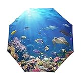 ミヤビヤ 自動開閉式 ジャンプ傘 深海柄 海底柄 魚柄 さかな サカナ 海の魚 ネイビー 珊瑚礁 ロマンチック 通勤 通学 紺色 風景 かさ 雨傘 おりたたみ傘 祝い ギフト