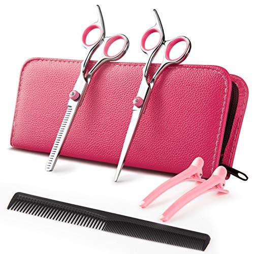 Hair Cutting Scissors, Professional Barber Hair Japanese Stainless Steel Thinning Texturing Shears Pink Sharp Hair Scissors Set