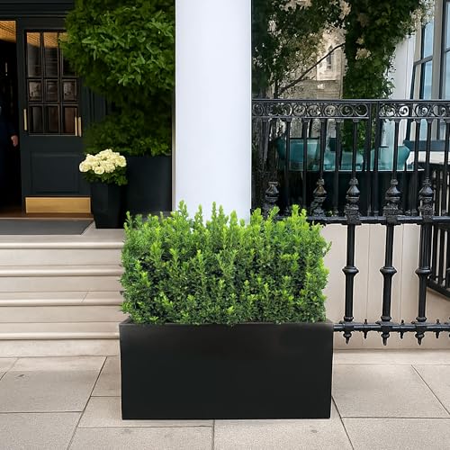 IDEALIST 60cm Large Trough | Black Reinforced Stone Rectangular Planter | Garden Planters with Drainage Holes L60 W30 H30 cm, 35 litres