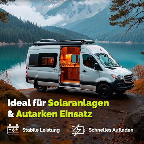 Electronicx AGM Caravan Versorgungsbatterie 12V 100Ah / 100 Ah Deep Cycle Batterie wartungsfrei versiegelt Pluspol rechts – Wohnmobil Wohnwagen Solar Batterie 278×175×190mm zyklenfest Freizeitakku