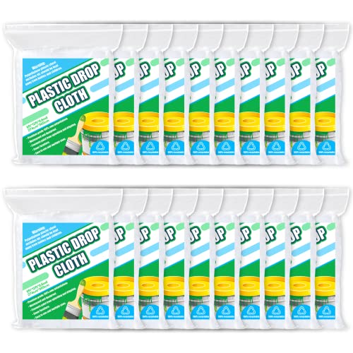 Cedolio 20 Pieces Plastic Drop Sheets for Painting, Plastic sheeting Waterproof Dust-Proof Clear Cloth for Furniture Cover, 9x12 Feet Tarps