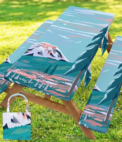 Picnic Table Cover with Bench Covers Elastic Table Cloth Cool