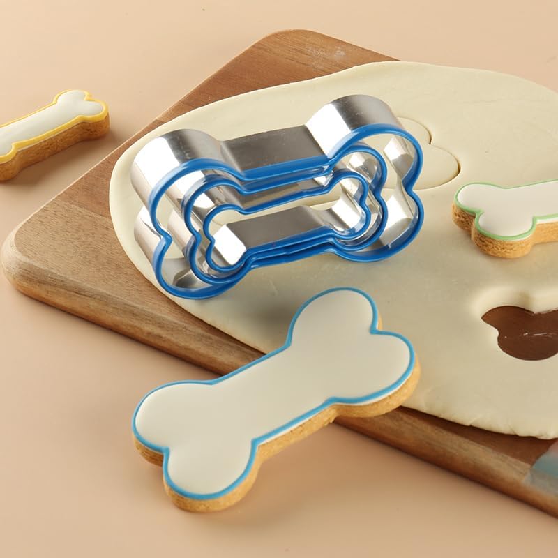 Dog Bone Cookie Cutters Set of 3, Bone Shapes Cookie Cutter, Biscuit Dog Treat Cookie Cutter Set for Homemade (Blue Is Visible & Friendly For Your Pup/Doggy) - Image 2
