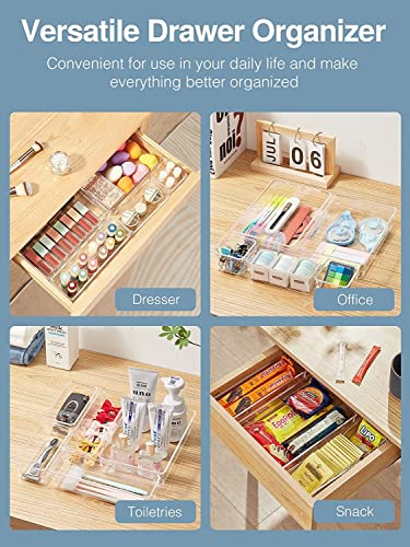 Image of Zollyss 4 Pcs Clear Plastic Clothes Drawer Organiser Trays, Multipurpose Drawer Storage Bins for Wardrobe, Closet, Vanity, Makeup & Office Desk, Clear