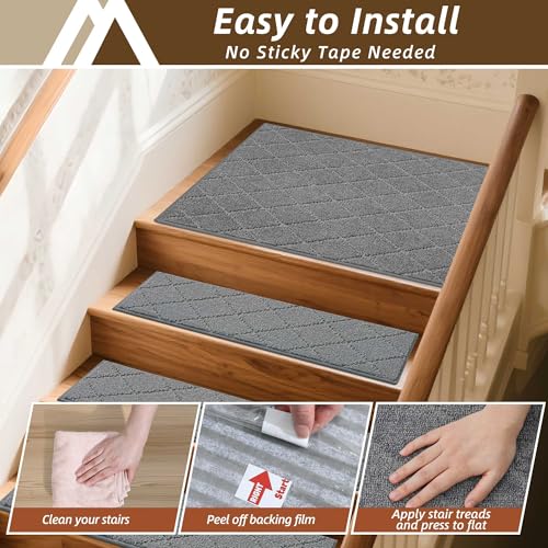 Image of COSY HOMEER Stair Landing Rugs Non-Slip Corner Indoor Edging Stair Treads for Wooden Steps,Washable Soft Stair Landing Mat for Kids,Elder and Dogs,Polyester,TPE Backing,Medium Grey,30x30inch