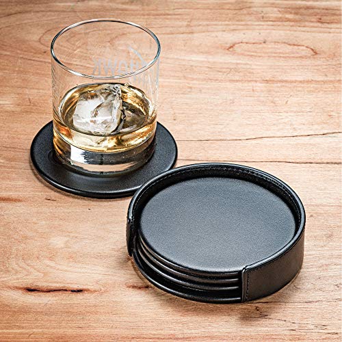 Dacasso Black Leather 4-Round Coaster Set #TOP1