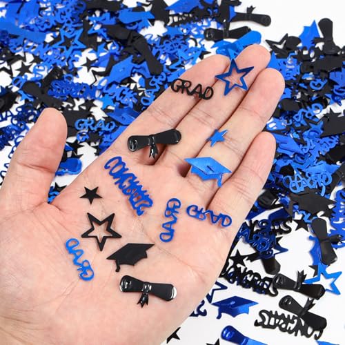 Image of Blue and Black Graduation Confetti 2026, 1000 Pcs Congrats Grad Confetti Class of 2026 Party Table Centerpiece for Graduation Party Decorations
