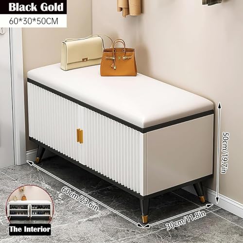 Banc de rangement à chaussures avec coussin de siège et 2 portes réglables - 3