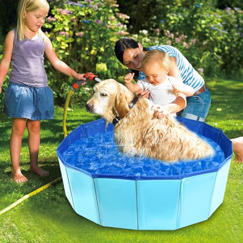MAIROX Hunde Pool, Hunde Planschbecken, Faltbarer Pool für Hund und Katze, Hundebadewanne, Hundepool Klein, Hundepool fur Große Hunde, Bademuschel für Hunde mit Wasserablassventil (60 x 20 cm)