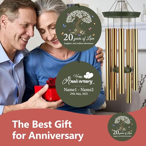 Image of ASTARIN 20th Wind Chimes for Couple, Personalized Wind Chimes for Anniversary, Couple Gifts for Keepsake, Deep Tone Windchime Romantic Gift for Women Men
