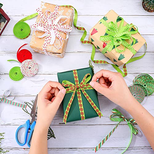 Jetec JT-JETEC-493 60 Yards 0.4 Inch Thin Christmas Ribbon Grosgrain Ribbon Red Green Dots Stripes Multi Rolled Xmas Gift Ribbon For Gift Wrapping Holiday Decoration Diy Crafts Christmas Ornaments thumb #4