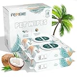 FEMEKE 200 Count Dog & Cat Wipes (4x50 Packs) | Hypoallergenic, pH Balanced for Paws, Body, Face & Grooming |All-Natural Plant Fiber Wipes with Aloe, Coconut Oil & Vitamin E |Pearl Texture