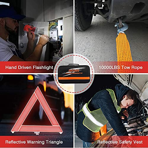 Car Roadside Emergency Kit with Jumper Cables, Auto Vehicle Safety Road Side Assistance Kits, Winter Car Kit for Women and Men, with Portable Air Compressor, First Aid Kit, Tow Rope, Multitool Plier - Thumbnail 7