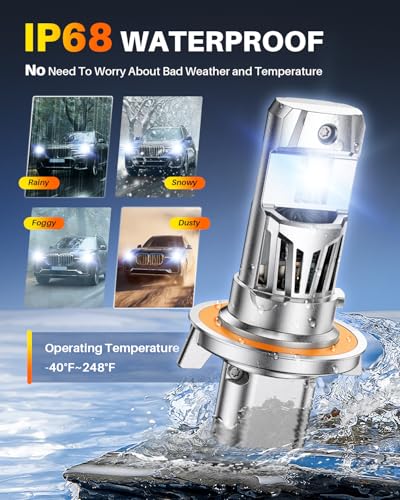 Image of OXILAM H13 LED Light Bulb, 1200% Brightness 6500K White, No Flicker, 60,000 Hours Lifespan, Quick Plug and Play, IP68 Weatherproof, 9008 Compatible Fog Light for Cars Trucks SUVs, Pack of 2