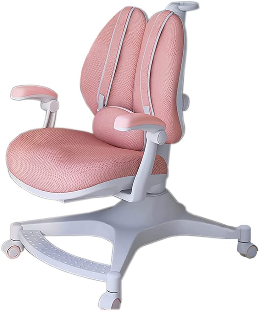 Children's Learning Chair with Double Straps for Correcting Sitting Posture, Home Multi-Speed Adjustment Computer Chair, Desk, Comfortable Children's Chair, Suitable for Children Aged 5-18,Pink