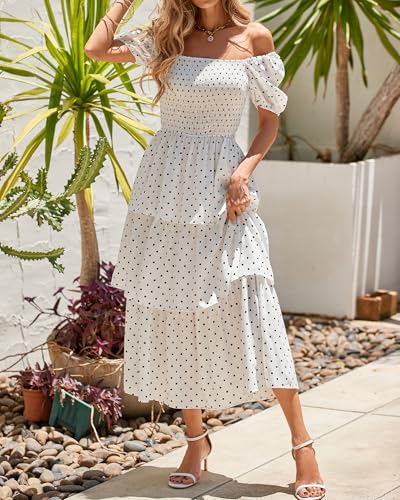 Image of BTFBM Womens Floral Smocked Summer Maxi Dresses | Square Neck Puff Short Sleeve Ruffle Tiered, 2026 Trendy Casual Sundress, Cruise Holiday Beach Vacation Wedding Guest Dress