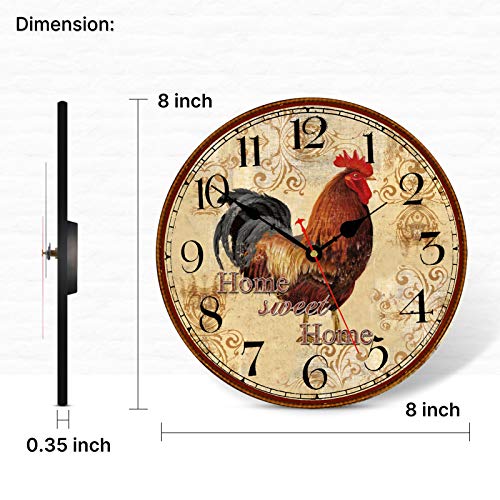 Taheat Farmhouse Rooster Wall Clock Battery Operated Silent Arabic Numerals Clock, Country Vintage Wall Clocks For Home/Office/School, 8 Inch #TOP4