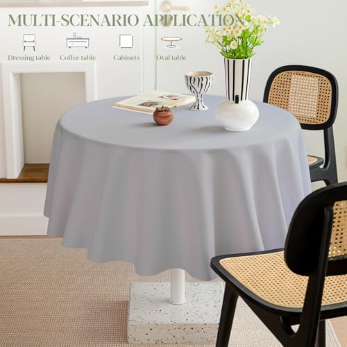 BYDOLL Table Cloth Round 60 Inch Tablecloth Fits Max50 Inch Diameter Top,Silver Gray Washable Outdoor Winkle and Stain Resistant Spillproof Polyester Tablecloths for Round Tables Party Cover by BYDOLL - Image 7