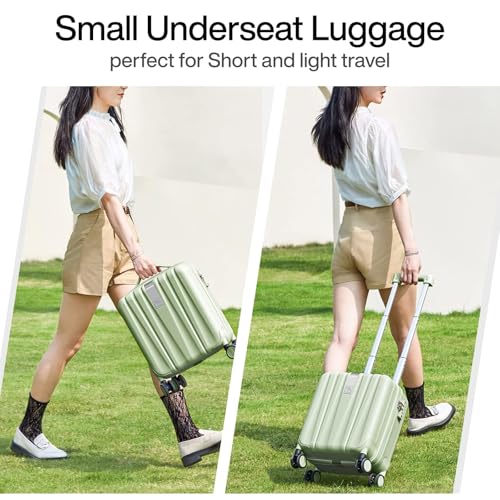 Image of Hanke 14 Inch Underseat Carry On Luggage with Wheels Hard Shell Suitcases Carry On Bag Lightweight Small Mini Suitcase Travel Luggage for Travel（Bamboo Green）