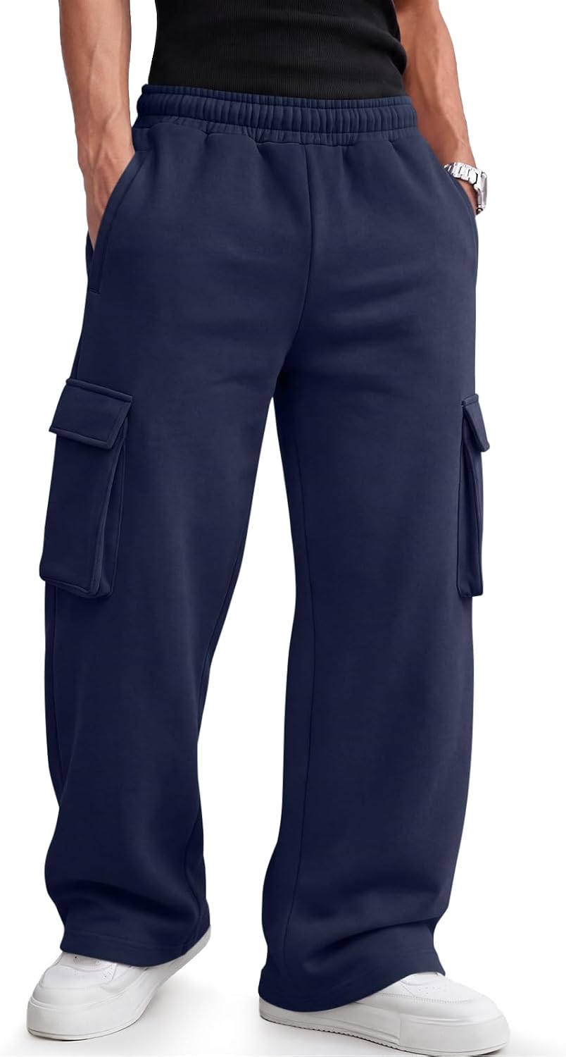 EFAN Men's Cargo Fleece Sweatpants Relaxed Straight Leg Joggers