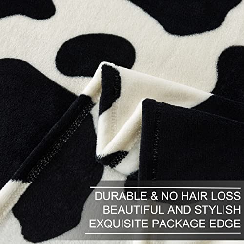 Fleece Cow Print Blanket - Premium Lightweight Anti-Static Bed Cow Throws Soft Cozy Warm Blankets Plush Gift, Bedroom Decor 66" X 90"(Black Cow Twin) #TOP6