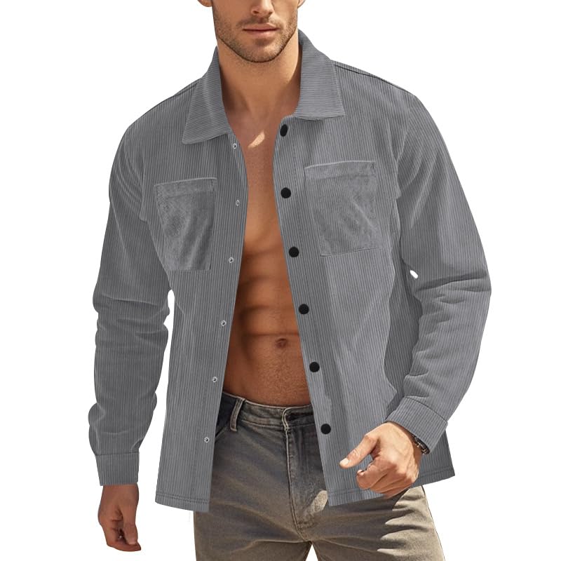 LOCALMODE Men's Long Sleeve Twill Shirt - Solid Color, Slim Fit, Button-Up For Business Casual