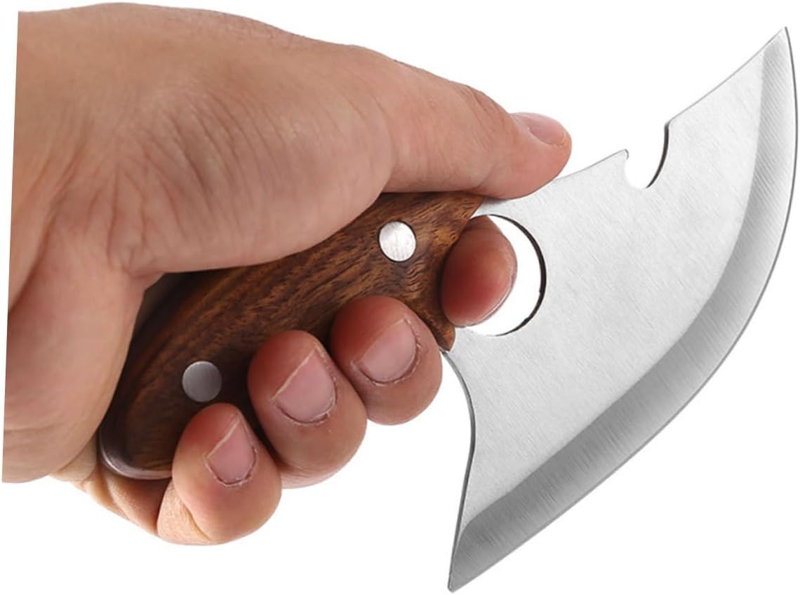 1pc Stainless Steel Meat Cutter Wooden Handle Manual Kitchen Slicing Chopper for Effortless Meat Preparation Shaped Blades for Home Use