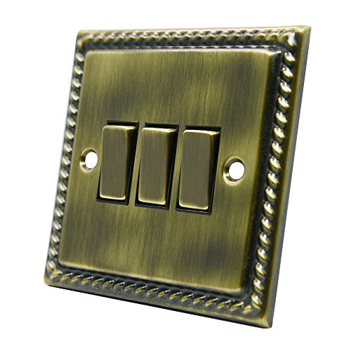 Georgian Antique Brass 3 Gang Switch - 10 Amp Triple 3-Gang 2 Way Light Switch