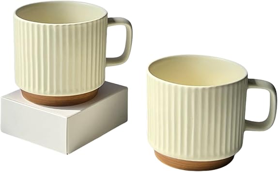 Set of 2 Creative Retro Style Ceramic Vertical Embossed Water Cups Filled Coffee Cups for Home Use Qrande Mugs Value