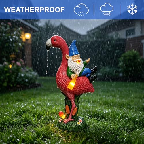 Astruly Solar Powered Gnome and Flamingo Garden Sculpture 12.5in Funny Garden Gnomes, Gnome Garden Decor for Outdoor Yard Patio — view 6