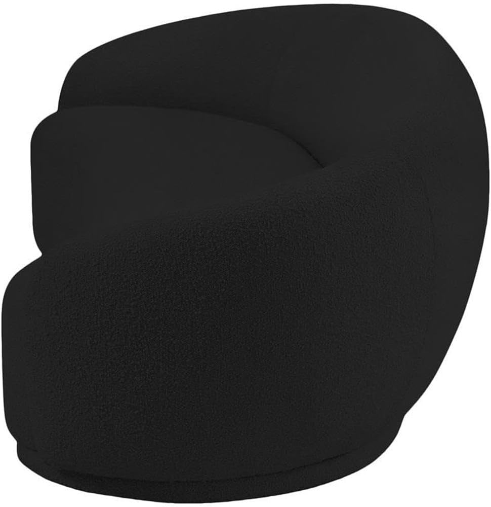 Pemberly Row Contemporary Boucle Fabric Sofa, Black Upholstery, Rounded Back, Plush Cushions, 89.5" W x 38" D x 27.5" H, Modern Design for Living Room or Lounge