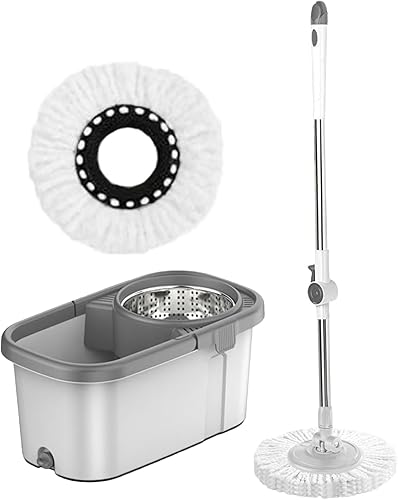 Juego de trapeador y cubeta  Kit de cubo giratorio para fregona con escurridor, suministros de limpieza para el hogar, mango ajustable interactivo